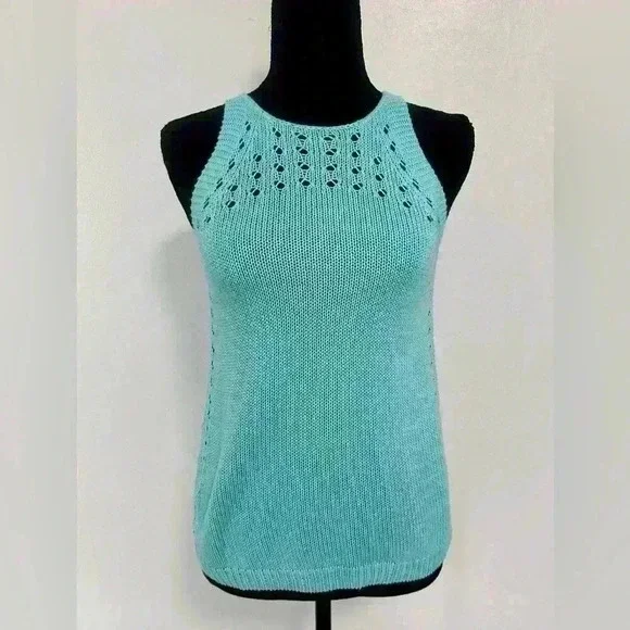 Lilly Pulitzer Teal Crochet Knit Tank Top XS Sleeveless Summer Beach Preppy