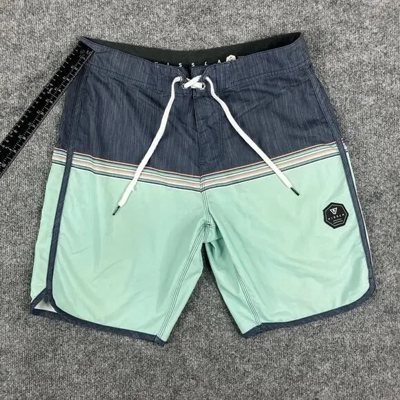 Vissla Board Shorts Mens 30‎ Blue Green Striped Swim Trunks Surf Stretch
