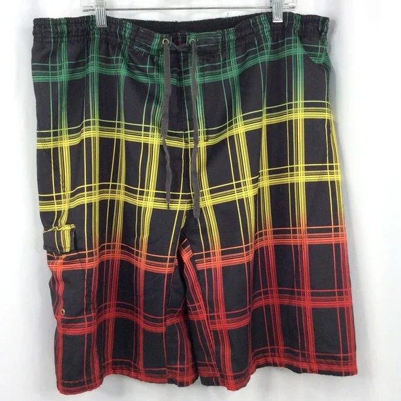 Burnside Men's Swim Trunks Shorts Size Large Plaid Bermuda Lined 42