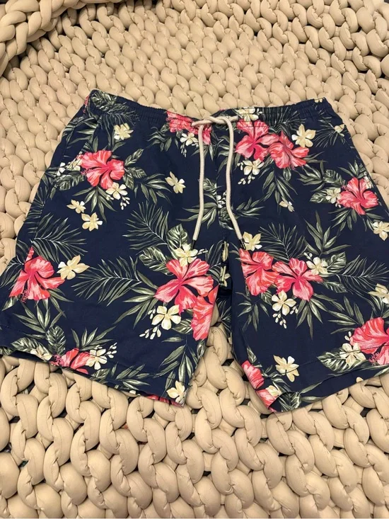 George Navy Swim Trunks with Pink Floral Print