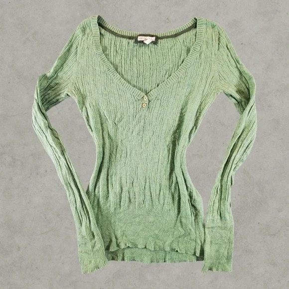 Aeropostale Shirt Womens Large Green Henley Babydoll Top Y2K Vintage V Neck