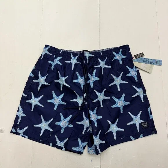Spicy Tuna Swim Shorts Mens XL Blue Starfish Print Mesh Lined Drawstring UPF 50+