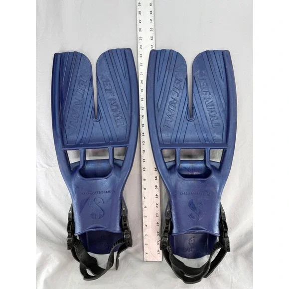 Scubapro Twin Jet Blue Open Heel Split Fins Large Nature's Wing Scuba Diving USA
