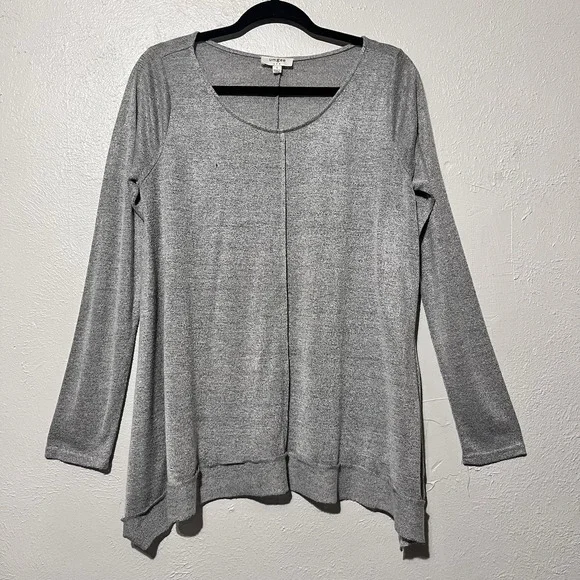 Umgee USA Distress Gray Long Sleeve Oversize Pullover‎ Tunic Blouse Size S