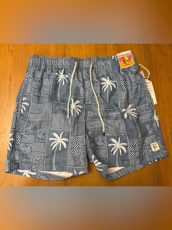 NWT The Endless Summer Palm Print Volley Swim Trunks | Coastal Surf Travel | M