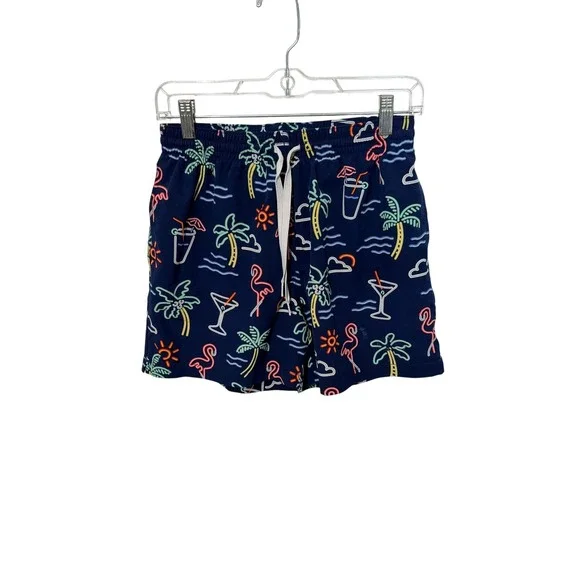 Chubbies Swim Trunks Mens Small Navy Blue Neon Flamingo Tropical 5.5