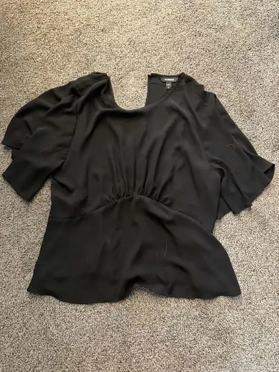 Express Women's Black Flutter Sleeve Peplum Blouse