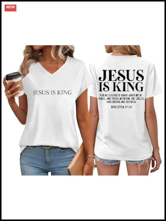 Faith T-Shirt V-Neck Cotton Inspirational Religious Tee Women