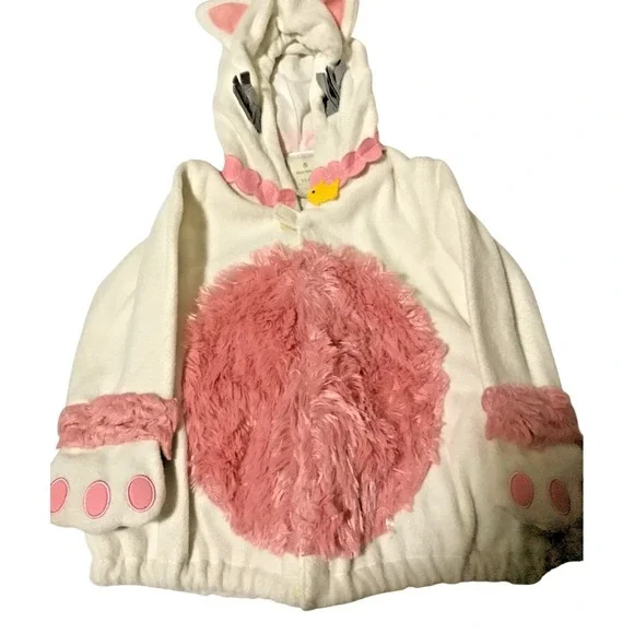 Old Navy‎ Cat Costume Jacket Toddler Girl 12-24M White Pink Soft Hooded Fleece