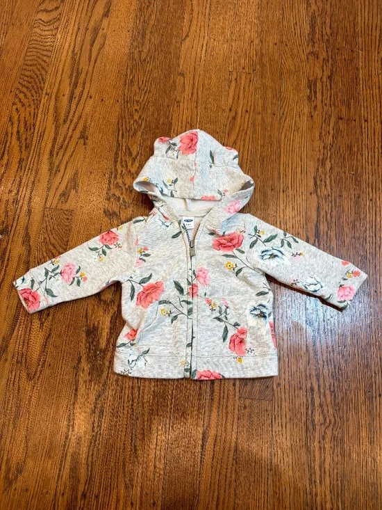 🌸 Old Navy Floral Zip Hoodie with Ears |‎ 3–6 Months 🌸