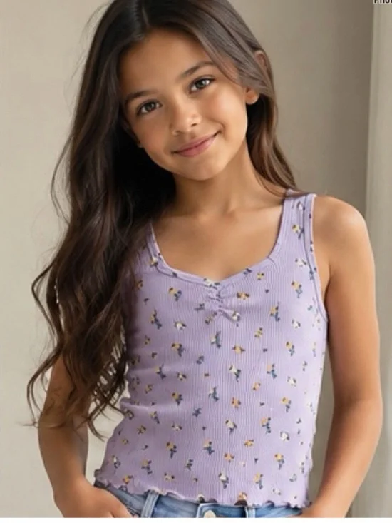 Old Navy Lavender Floral Ribbed Tank