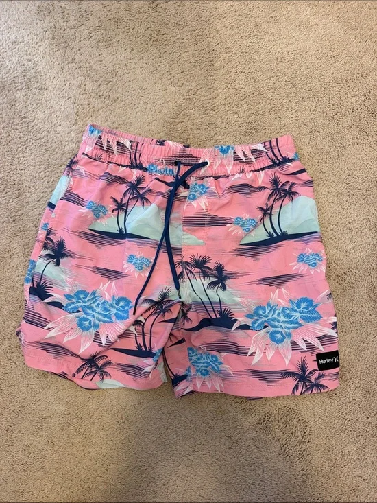Hurley Pink and Blue Tropical Swim Trunks
