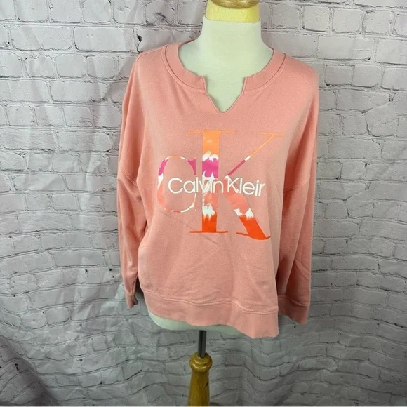 Calvin Klein Coral Sweatshirt with Logo sz XL casual activewear travel