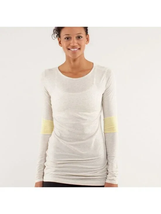 Lululemon Devotion Long Sleeve Tee Heathered Polar Cream / Clarity Yellow
