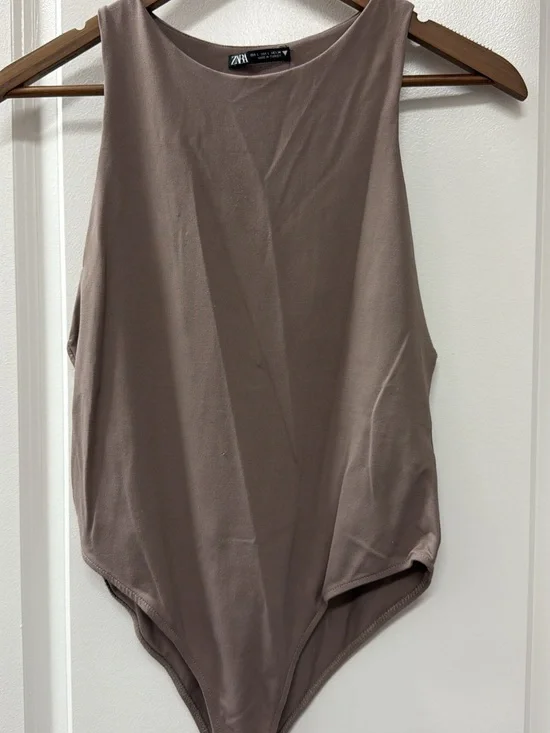 ZARA Mauve-Taupe Sleeveless Bodysuit