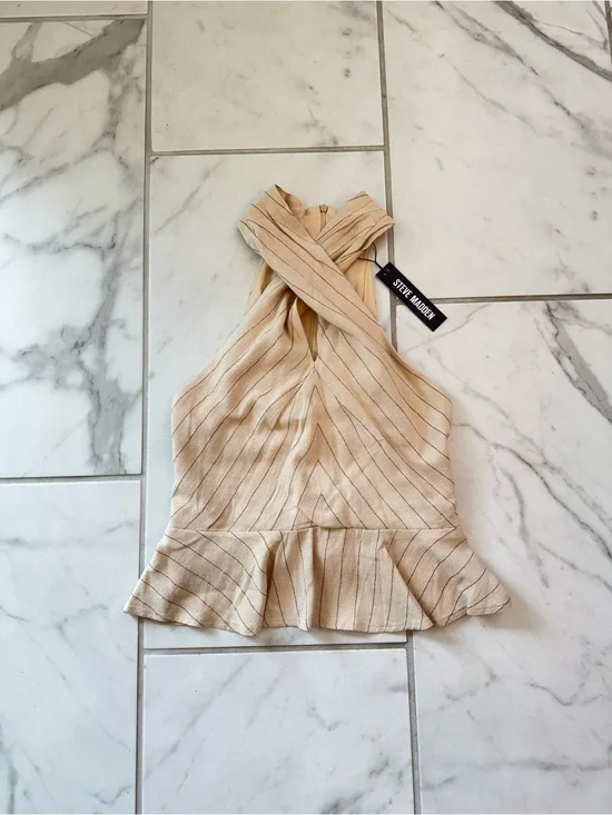 Steve Madden Cream Halter Peplum Camisole with Pinstripes