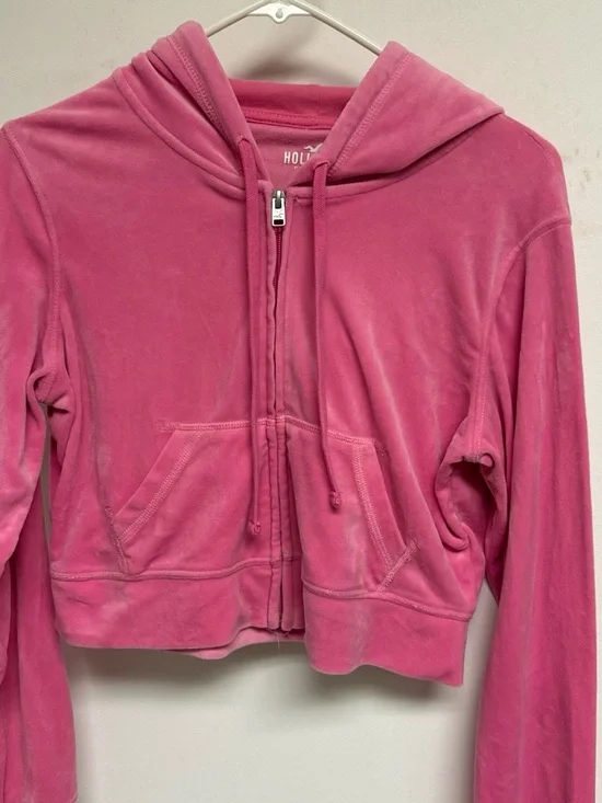 Hollister Pink Velour Zip-Up Hoodie
