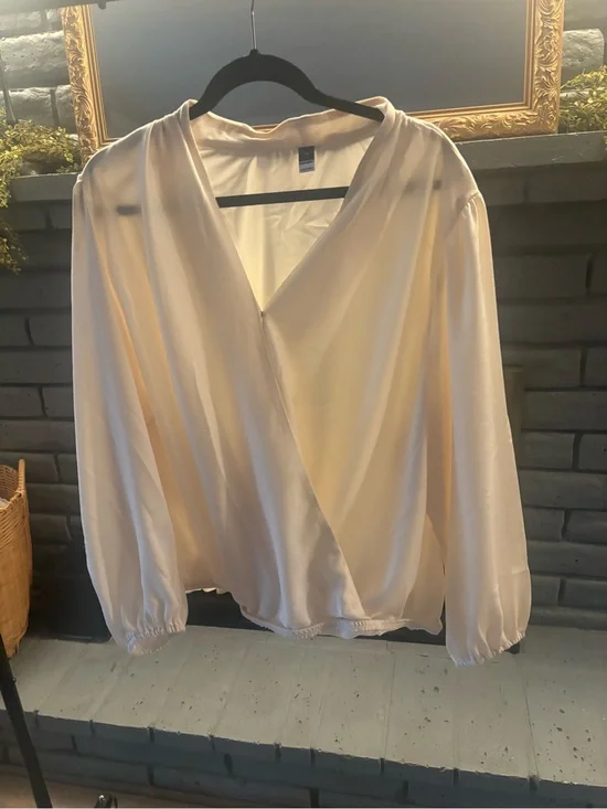 Old Navy Cream Wrap-Front Blouse