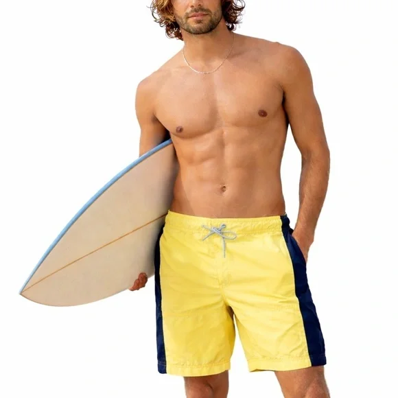SALTBOX Yellow Navy Colorblock Swim Trunks XL Beach Board Shorts