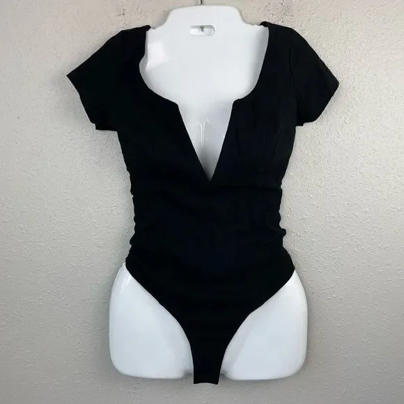 NWT Free People Intimately V-Neck Black Body Suit Size S