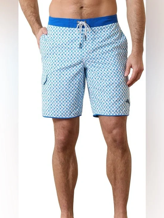 Tommy Bahama Baja Surfside Geo Board Shorts Swim Trunks Men’s XL Blue White