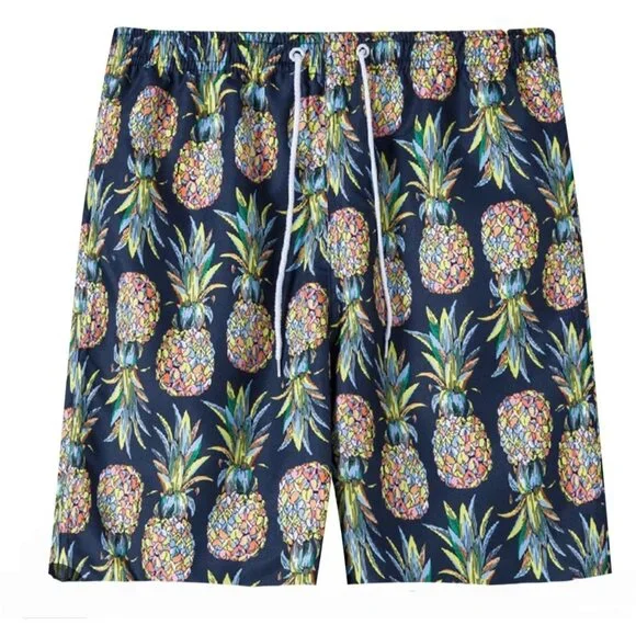 Trunks Mens Navy Blue Pineapple Print Swim Shorts‎ Drawstring Waist size 2XL NWT