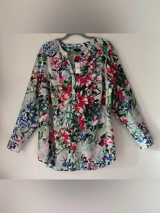 NWT Talbots Popover Multicolor Floral Long-Sleeve Blouse Sz 2X