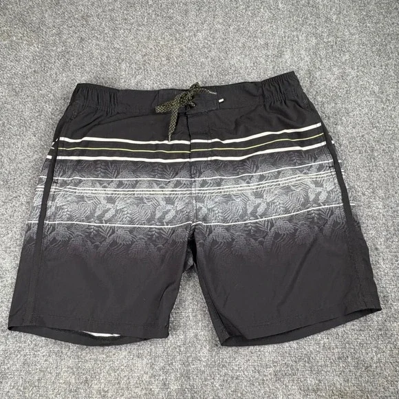 Projek Raw Swim Trunks Mens XL‎ Black Gray Ombre Floral Stripe Board Shorts