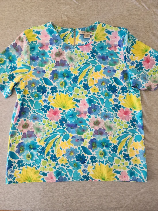 Vintage Y2K Notations Watercolor Floral Blouse Womens L‎ Bloomcore Artsy Boho