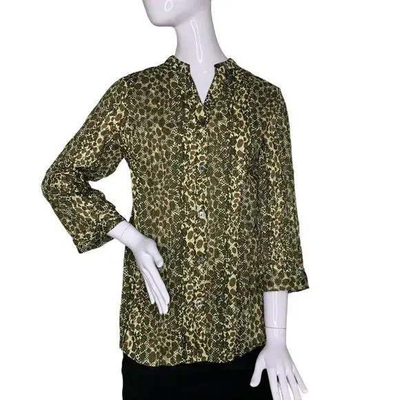 Kim Rogers Top Button Down Size M Brown Animal Print