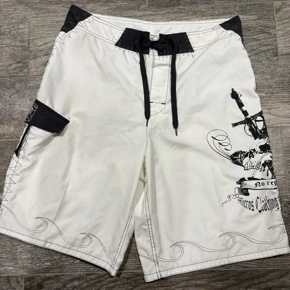 Micros Y2K Men's Board Shorts Swim White Black Sz 33