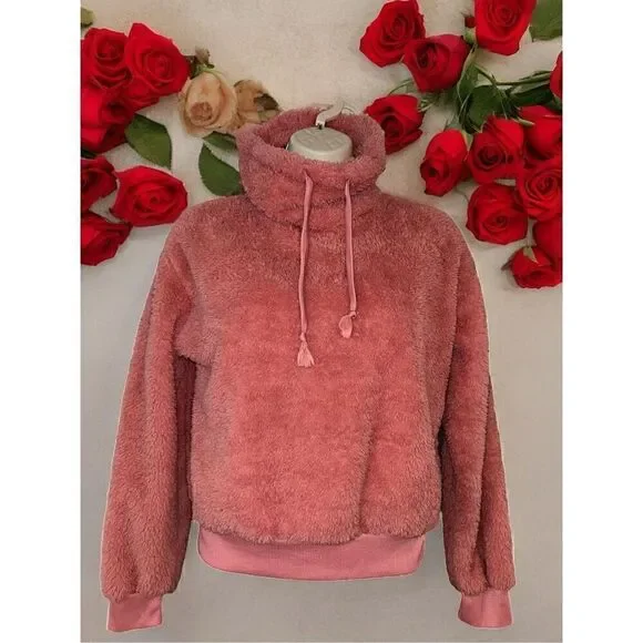Planet Gold Juniors' Fleece Cowlneck Sweatshirt Pink Size XS