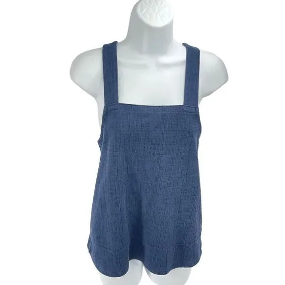 Madewell Womens Tank Top Sleeveless Cross Strap Stretch Square Neck Blue Small