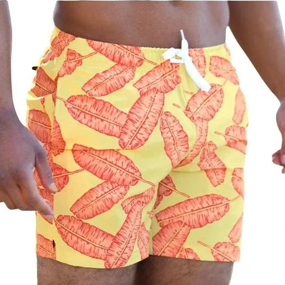 Bearbottom Stretch Swim Shorts Tropical Banana Leaf Print 5.5