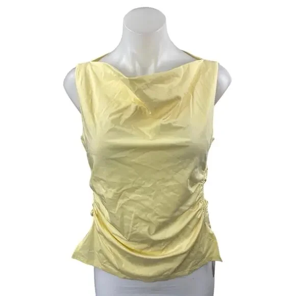 NEW Elodie Women's Yellow Sleeveless Cowl Neck Ruched Crop Tank Blouse Top Sz M