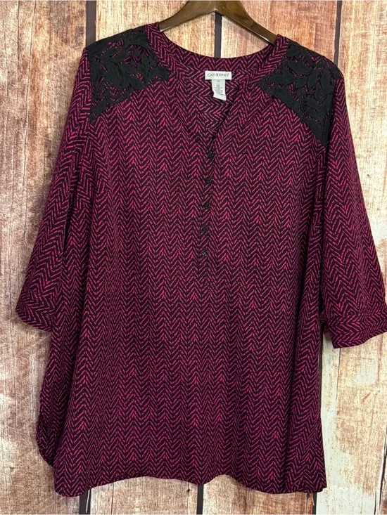 Catherines Burgundy Chevron Lace-Accent Tunic