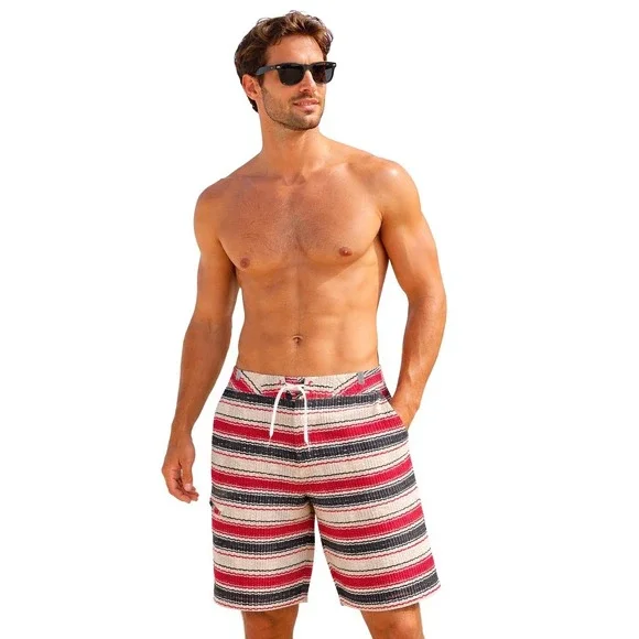 Columbia Omni Shield Swim Trunks Board Shorts Red Black White Stripe 38 48 99-19