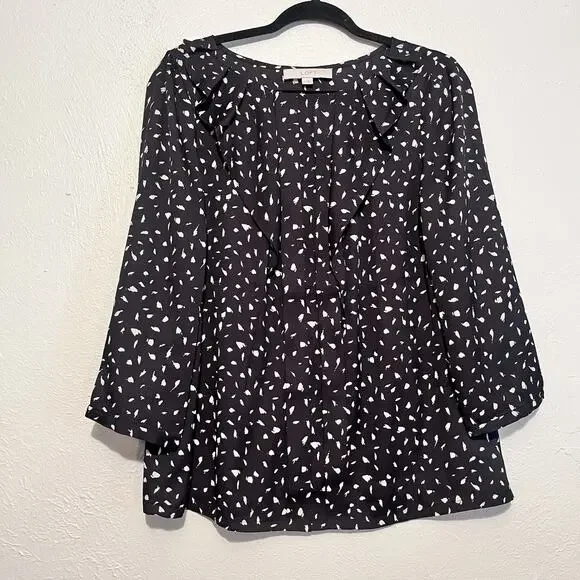 Loft Womens 3/4‎ Sleeve Ruffle Pullover Blouse Top Size M
