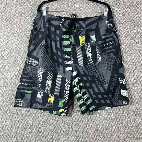 Kanu Board Shorts Mens Size 34 Black Geometric‎ Print Hybrid Shorts Casual Beach