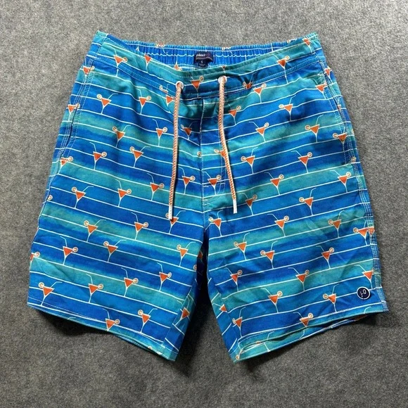 johnnie-O Swim Trunks Mens‎ Small Blue Martini Cocktail Print Board Shorts 7in