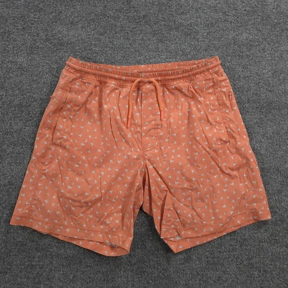 Birddogs Swim Trunks Mens L Orange Ineer Banks Print Stretch Lined Beach Summer