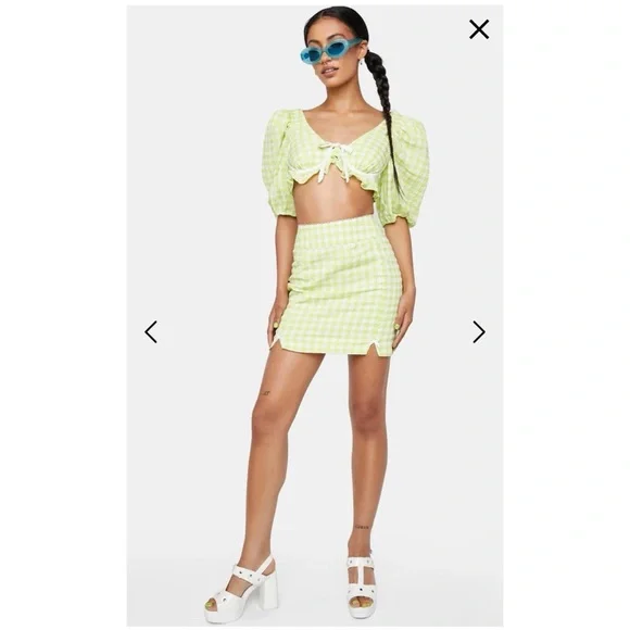 For Love &‎ Lemons Maureen Bralette Top Green Gingham Print S $148