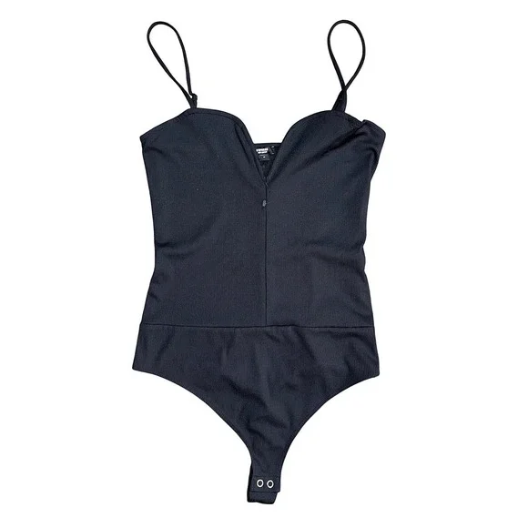 Express Body Contour Ribbed Sweetheart‎ V-Wire Bodysuit Black Medium NEW