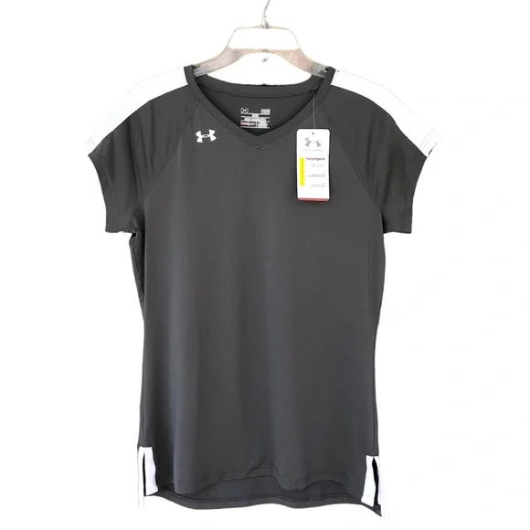 Under‎ Armour Heat Gear Gray White Short Sleeve Fitted Shirt Size L
