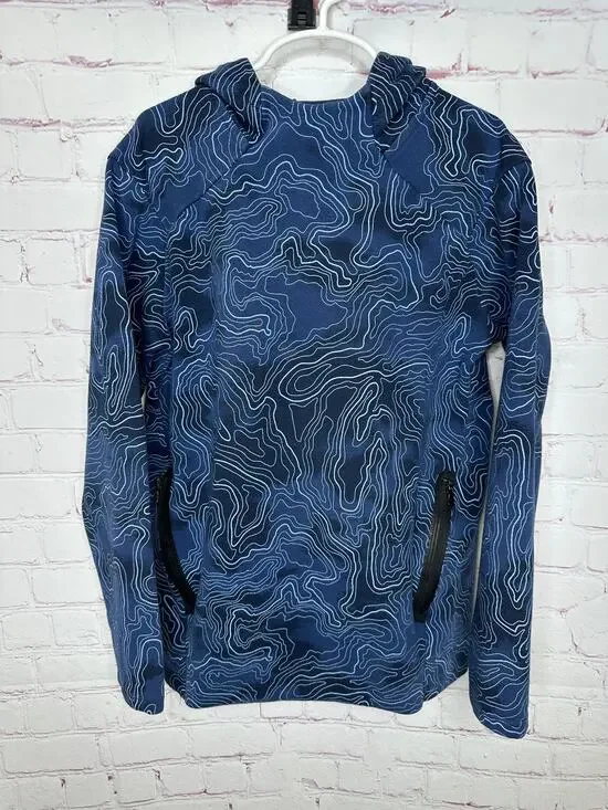 Old Navy Active Dynamic Fleece Blue Wavy Lines Hoodie Boys Large 10 12 Kids