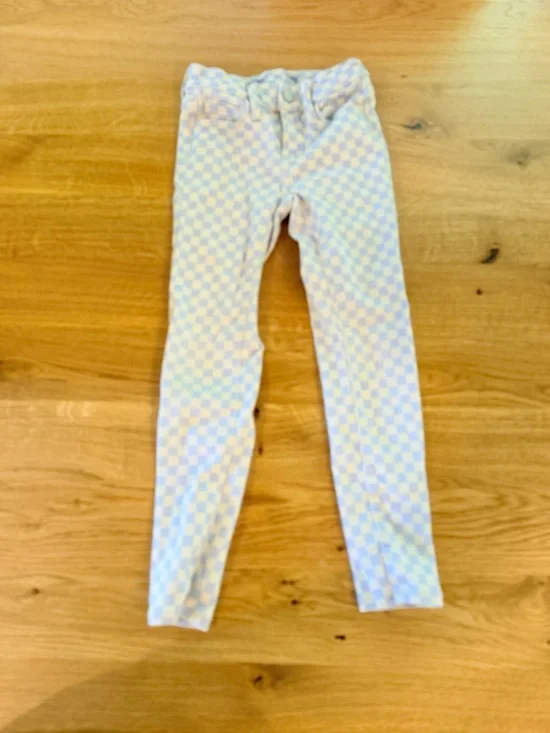 old navy size 7 Kids Checkerboard Stretch jeans - Light Blue and White