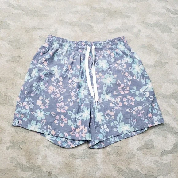 Chubbies Swim Trunks Mens Small Blue Floral Hibiscus Pockets Drawstring Lined