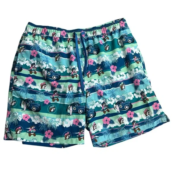Buc-ee’s Men’s Surfer Beaver Swim Trunks Shorts XL | Tropical Hibiscus‎ Print