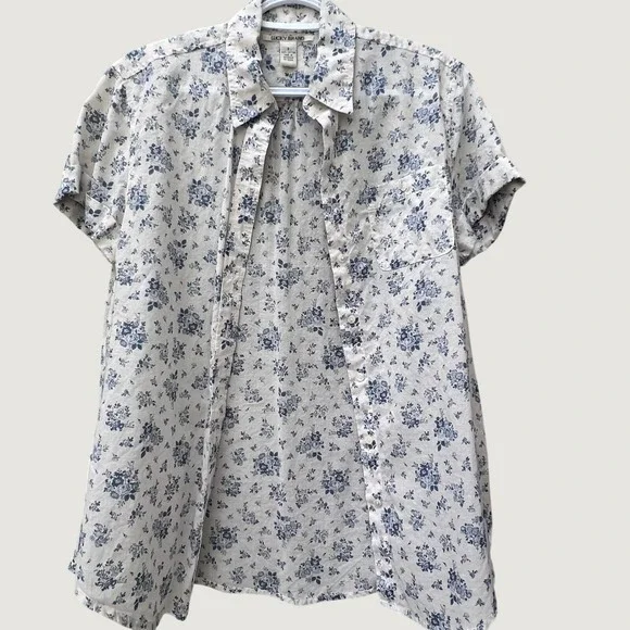 Lucky Brand‎ Blue Floral Short Sleeve Vintage inspired Boho women small
