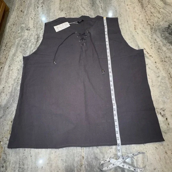 NWT Coofandy Women's 3XL‎ Gray Cotton Sleeveless Lace Up
